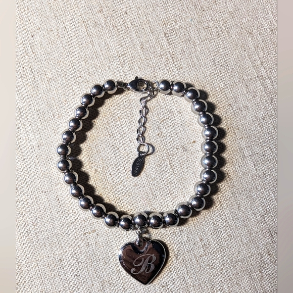Silver beads Bracelet with "B" Heart Pendant - Picture 1 of 6